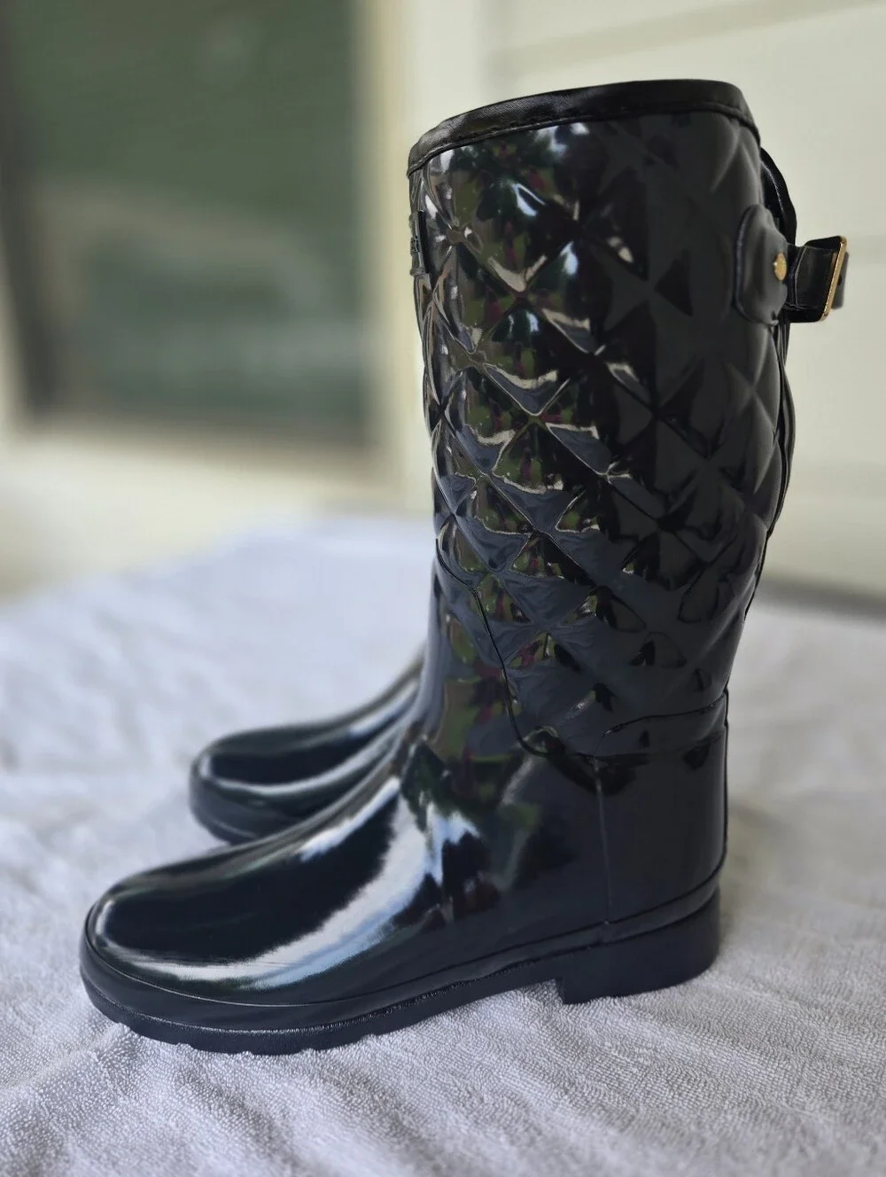 Hunter Dark Grey Quilted Gloss Mid-Calf Rain Boots